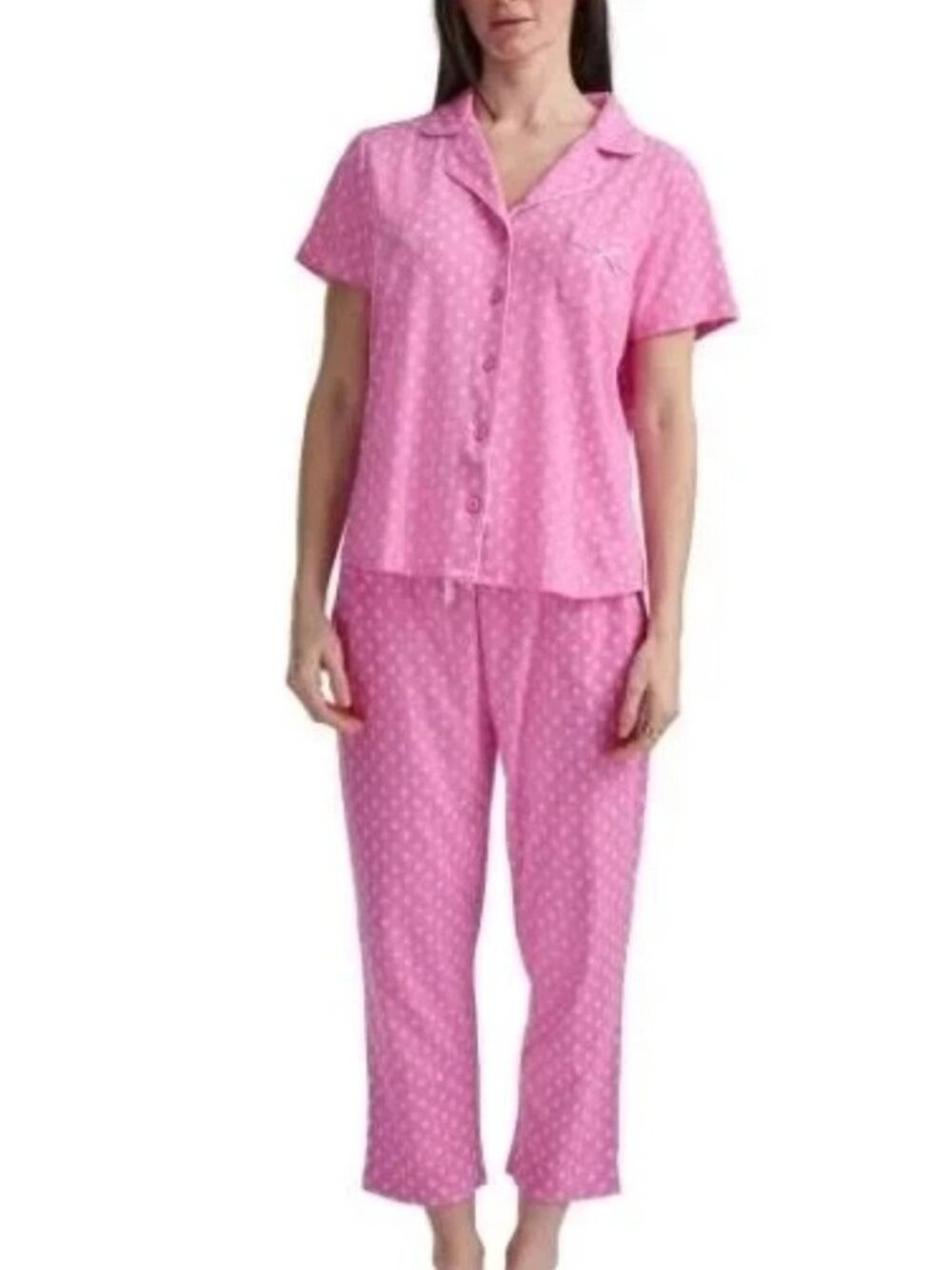 NWT Karen Neuburger Women's M Pink 2-Piece Pajama Set Floral Soft Cotton N1624